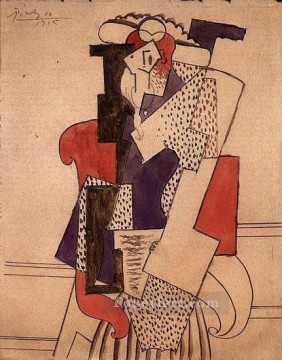  chapeau Obras - Femme au chapeau dans un fauteuil 1915 Cubismo